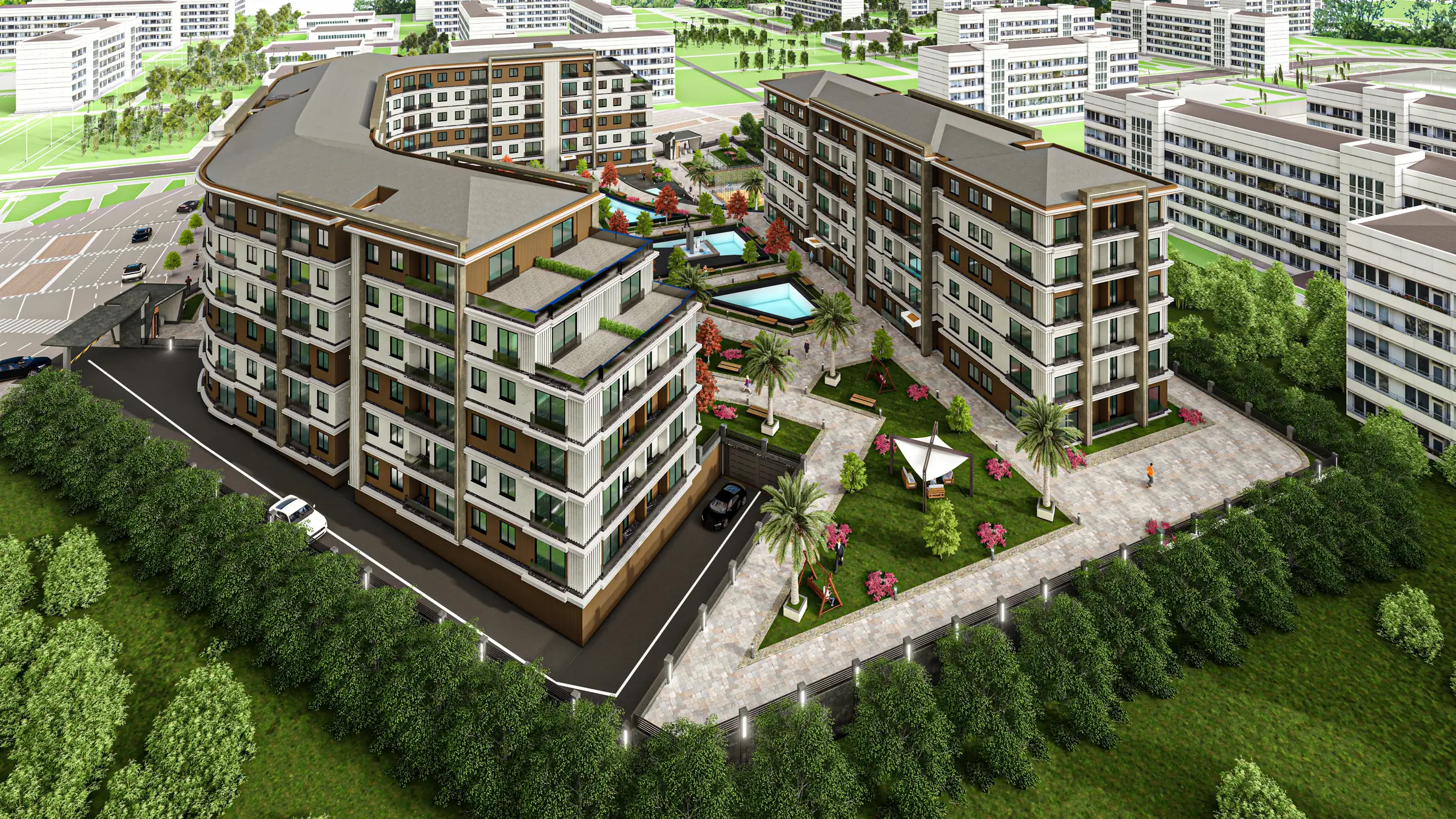 Kuş bakışı yerleşim ve avlu